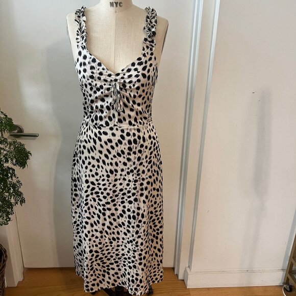 LUCY PARIS Sierra Leopard Animal Print Ruffle Strap V-Neck Midi Dress Size X Sma - Picture 1 of 8